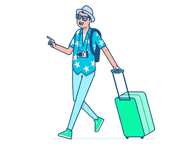 Departure lounge outfit airport character design holiday illustration suitcase travel vector