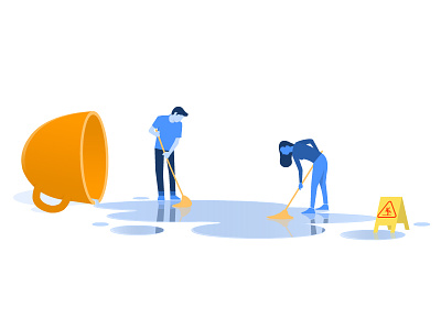 Spillage accident cleaning illustration people spill