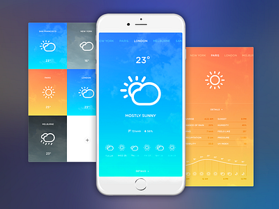 Weather App app apple clean design icons ios iphone layout mobile ui ux weather