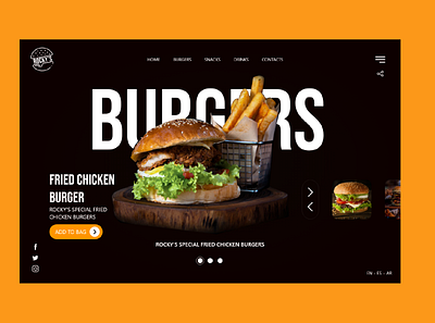 Rocky s Burger design app brand brand design burger burger logo burger menu dailyui dark design design art designer designs logo rocky slide ui ui design uiux uiuxdesign