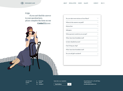 Web design - FAQ - Web site for restaurant adobe xd contact page faq graphicdesign illustration newsletter design restaurant webdesign website website design