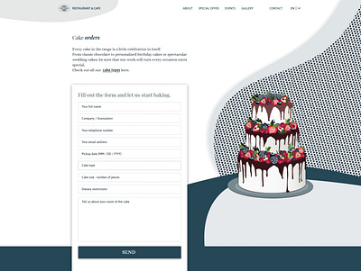 Webdesign - Web site for restaurant - Cake form adobe xd bakery book a table branding cake digitalart digitalillustration illustration menu oderform oderonline order online restaurant restaurantmobileapp sebsitedesig ui ux webdesign website website design