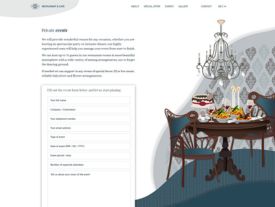 Webdesign - Web site design - Event form adobe xd book a table contact form events food illustration restaurant webdesign website website design