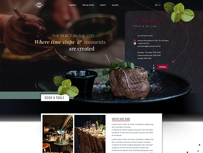 Webdesign - landing page for restaurant adobe xd book a table branding contact us food graphicdesign landingpage menu menu design restaurant steak uxui webdesign website
