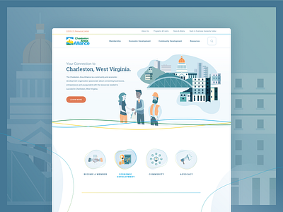 Economic Development Website branding charleston city community development economic homepage illustration recruiting tourism town ui ux vibrant web web design website website design west virginia