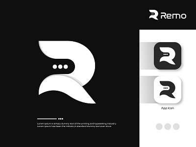 Remo app brand design branding chatting creative logo design gradient icon letter letterhead logo logo design logo designer mobile app modern logo tech ui vector