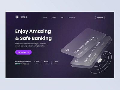 Cardo Fintech Landing Page card design finance fintech fintech app fintech website landing page landing page design landingpage transparent ui ui ux design ui design uidesign uiux web web design webdesign website website design