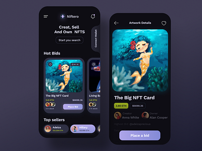 NIFTERO — NFT Marketplace app ui design crypto crypto art cryptoart design graphics ui design ios iphone mobile nft nft app nft app ui nft marketplace nftart ui design uidesign uiux uiux design ux