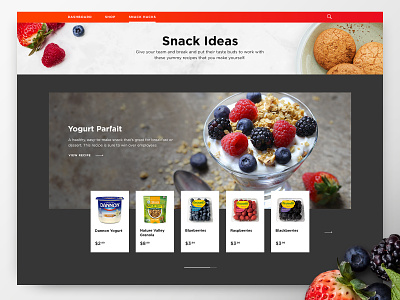 Snack Ideas banner dark ecommerce food products rotator slider website website design
