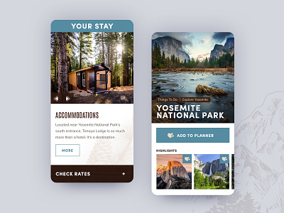 Tenaya Mobile accommodations activities cabin engraving hotel lodge lodging mobile mountains national park nature planner rustic website website design yosemite