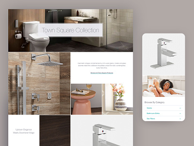 Town Square Collection bathroom bathtub collection decor ecommerce faucet grid mosaic shower website design