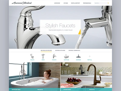 Stylish Faucets bathroom ecommerce faucet homepage icons kitchen shopping website website design