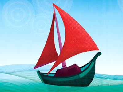 Sail Boat boat illustration ocean patterns sail boat sea waves