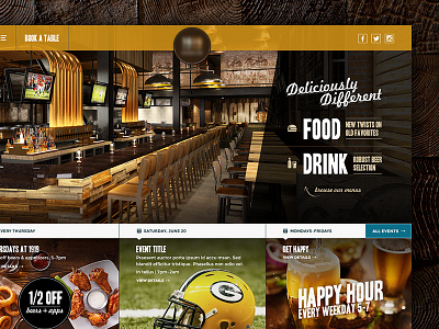 Restaurant Website bar dark drink food menu restaurant rustic website wood