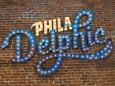 Philadelphic hand drawn lettering lights marquee metal philadelphia script sign type typography