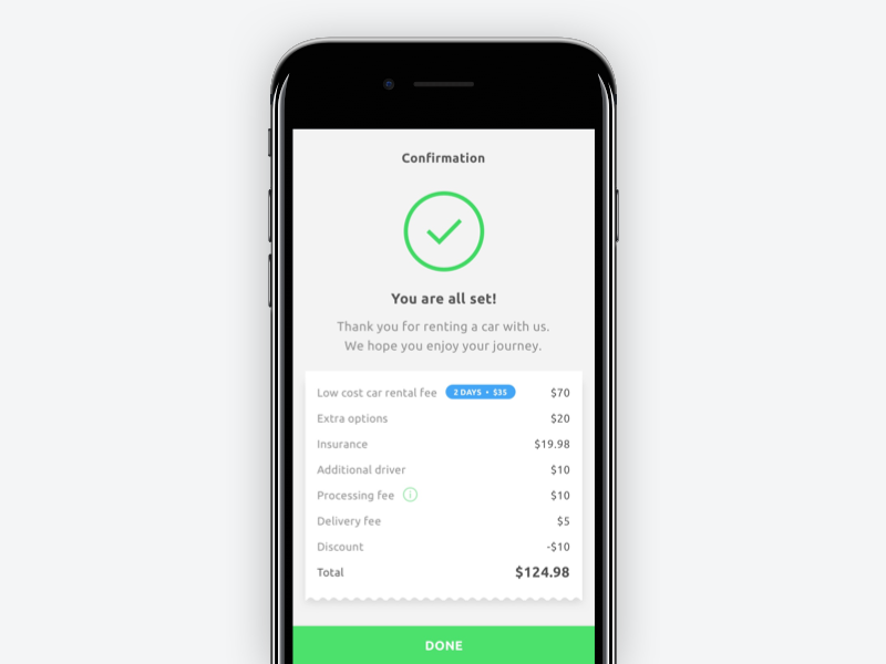 Car rental confirmation by Min Peng on Dribbble