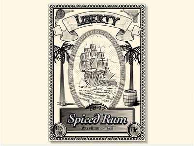 Liberty Rum Label digital art illustration label design packaging rum