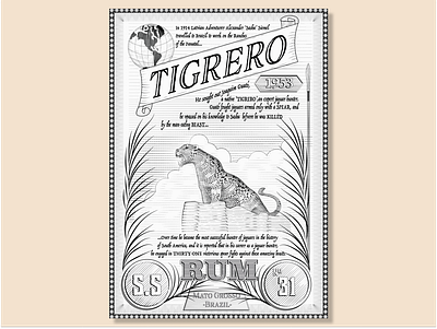 Tigrero Rum Label jaguar lable package design packaging rum shading vintage