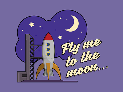 Fly me to the moon… adobe illustrator fly me illustration launch outerspace rocketship science fiction space take off to the moon vector art vector illustration