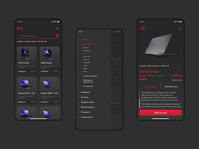 MSI app concept app computer store dark e commerce interface laptop store makeevaflchallenge makeevaflchallenge3 mobile app msi store ui ux