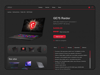 MSI product card concept computer store dark e commerce interface laptop laptop store makeevaflchallenge makeevaflchallenge5 msi product product card product page ui ux