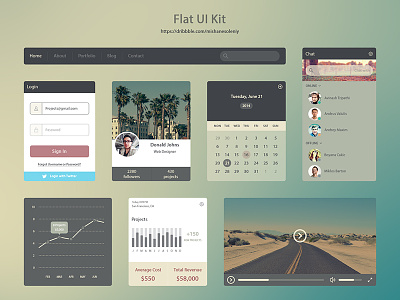 Flat Ui Kit chat design flat icons interface kit photoshop profile social ui user widget