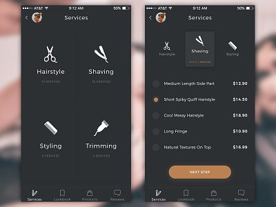 Barbershop Barra. Services app icons ios mobile ui ux