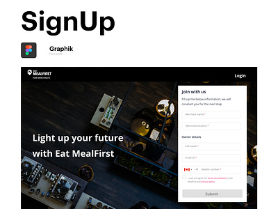 Restaurant SignUp page
