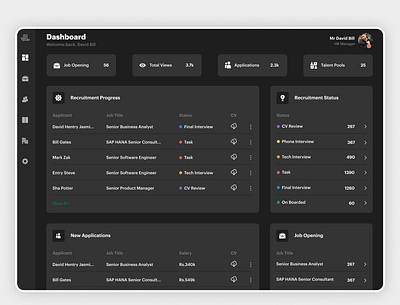 Recruiter Dashboard (Dark Theme) design typography ui ux