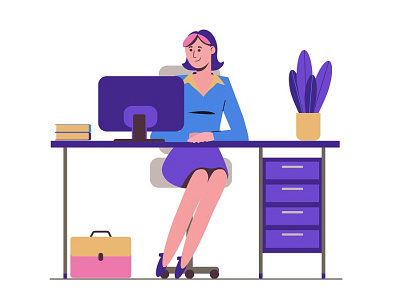 A girl working in an office clerk design flat girl illustration job office officeworker online secretary table vector woman