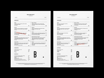 Menu for burger bar Bahnhof branding design logodesign logotype menu card menu design minimal print typography