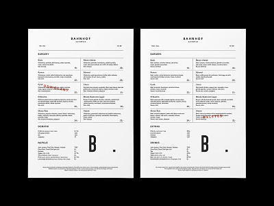 Menu for burger bar Bahnhof