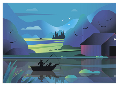 Evening fishing animation art branding design graphic design illustration illustrator logo minimal vector