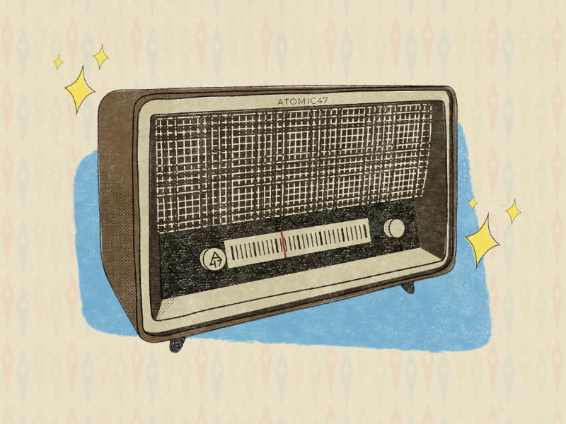 Atomic Radio distressed atomic era radio 1950s atomic futurism retro illustration