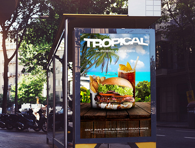 Tropical Burger Joint 3d ad ad design branding design editorial editorial design food graphic design icon illustration illustrator logo photoshop poster poster design typography vector