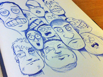 Character design blue biro work character design doodle faces handdrawn illustration sketch sketch book