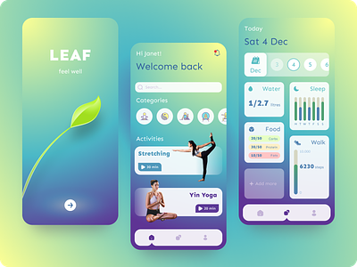LEAF Wellness App app art branding color creative design health hellodribbble illustration ios meditation plants sports ui ux vector wellness workout yoga yoga app