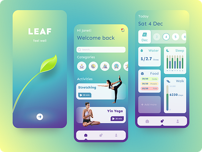 LEAF Wellness App app art branding color creative design health hellodribbble illustration ios meditation plants sports ui ux vector wellness workout yoga yoga app