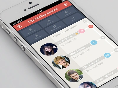 Upcoming events app birthdays calendar events fathersday flat iphone listing minimal mothersday profiles sports ui