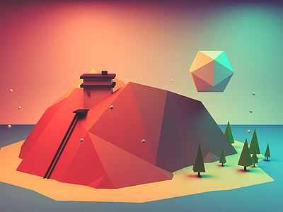Low poly mountain house c4d cinema 4d house low mountain poly