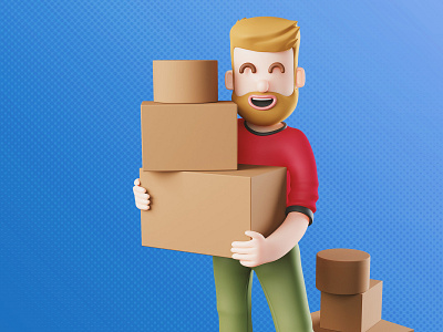 Foncia | 📦 A man moving to a new city 🏠 3d blender blendercycles character character design digital illustration illustration marketing campaign print trend