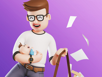 Foncia | 👶 a father overwhelmed between baby and work 🧔 3d blender blendercycles character digital illustration illustration marketing marketing campaign print trend