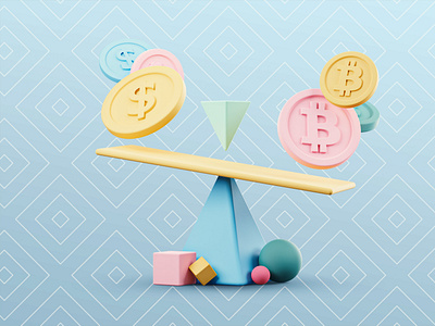 UI8 | Balance between real and virtual money 3d bitcoin blender blendercycles blockchain cinema4d crypto cryptocurrency cycles icon illustration litecoin redshift trend