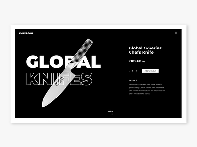 Global Knifes | Website Concept black and white branding dailyui dark mode design e commerce flat knifes minimal typography ui ui design webdesign website