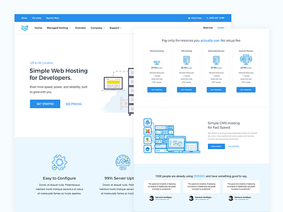Design for a Hosting Provider blue flat hosting minimalistic plans webdesign website zweeko
