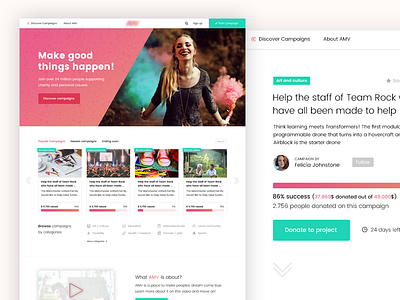 Crowdfund project crowdfunding donating green pink red user experience user interface webdesign website