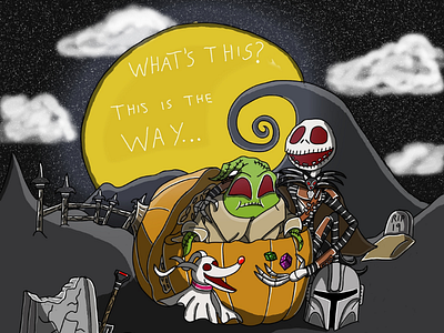 The mandalorian's nightmare before Christmas.... (working title) baby yoda cartoon cartoonist halloween illustrator jack skellington mandalorian nightmare before christmas photoshop