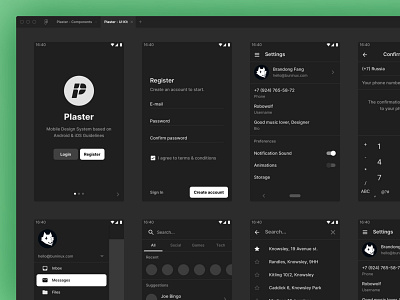 Plaster - Mobile Design System for Sketch and Figma android app development app design elements design system developer figma freebie interface ios material mobile mockup prototyping sketch symbols typogaphy ui ui designer ui kit ux