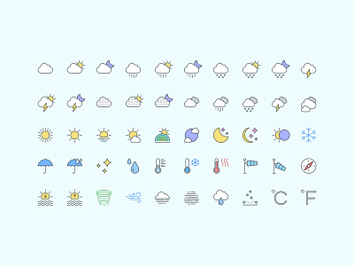 Pioneer Icons — Weather Icon Set 🌤️ branding computing design elements icon set icons illustraion illustrator pioneer sketch symbols temperature ui ux weather web