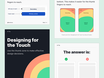 Designing for the Touch 👉 buttons carousel design system designer developer figma freebie icons instagram interface mobile quiz sketch symbols thumbzone tips tutorial ui ui kit ux
